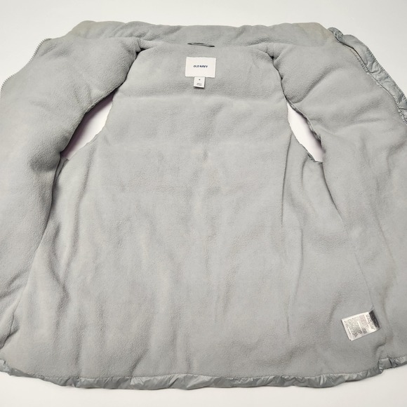 Old Navy Puffer Vest Womens M Gray Jacket Fleece Lined Medium Solid Cozy - Picture 3 of 6